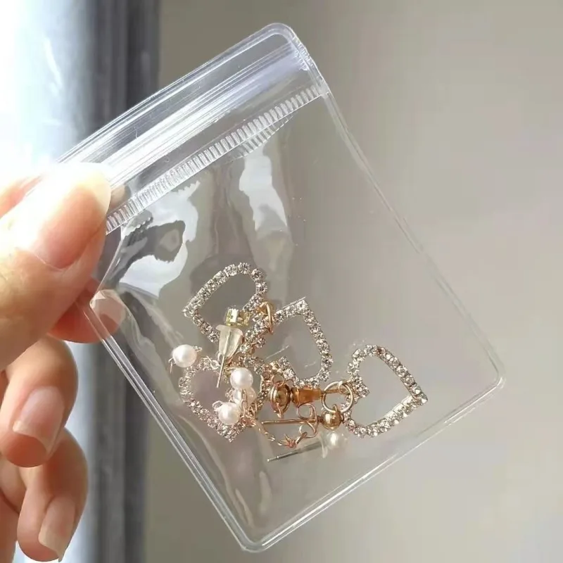 Jewelry Bags 100/10pcs Transparent PVC Anti-Oxidation Self Sealed Storage Bag Rings Earrings Necklace Display Packaging Pouches