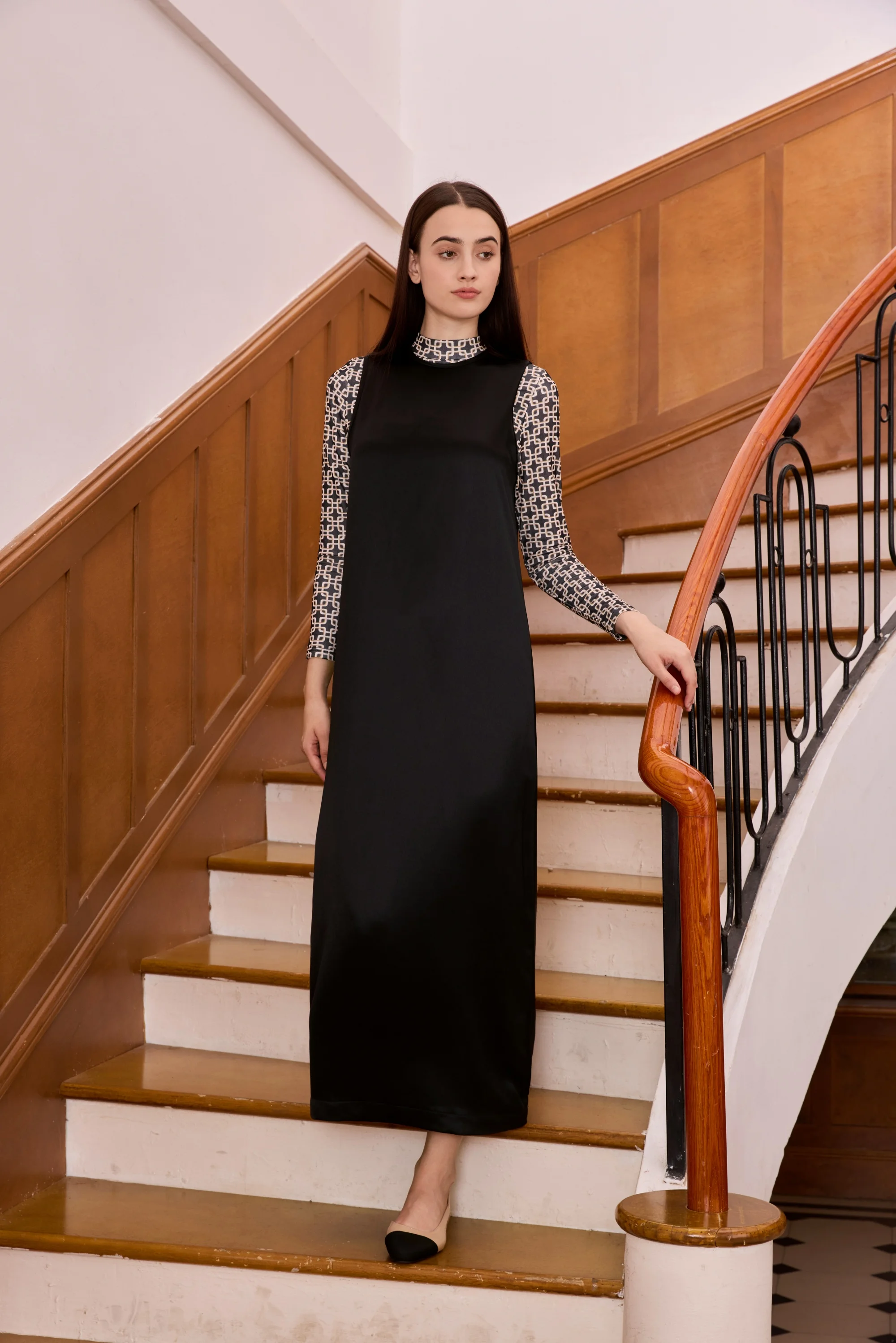 Womens Autumn Winter Maxi Dress  Mesh Modal Shirt Set - High Quality Acetate Fabric