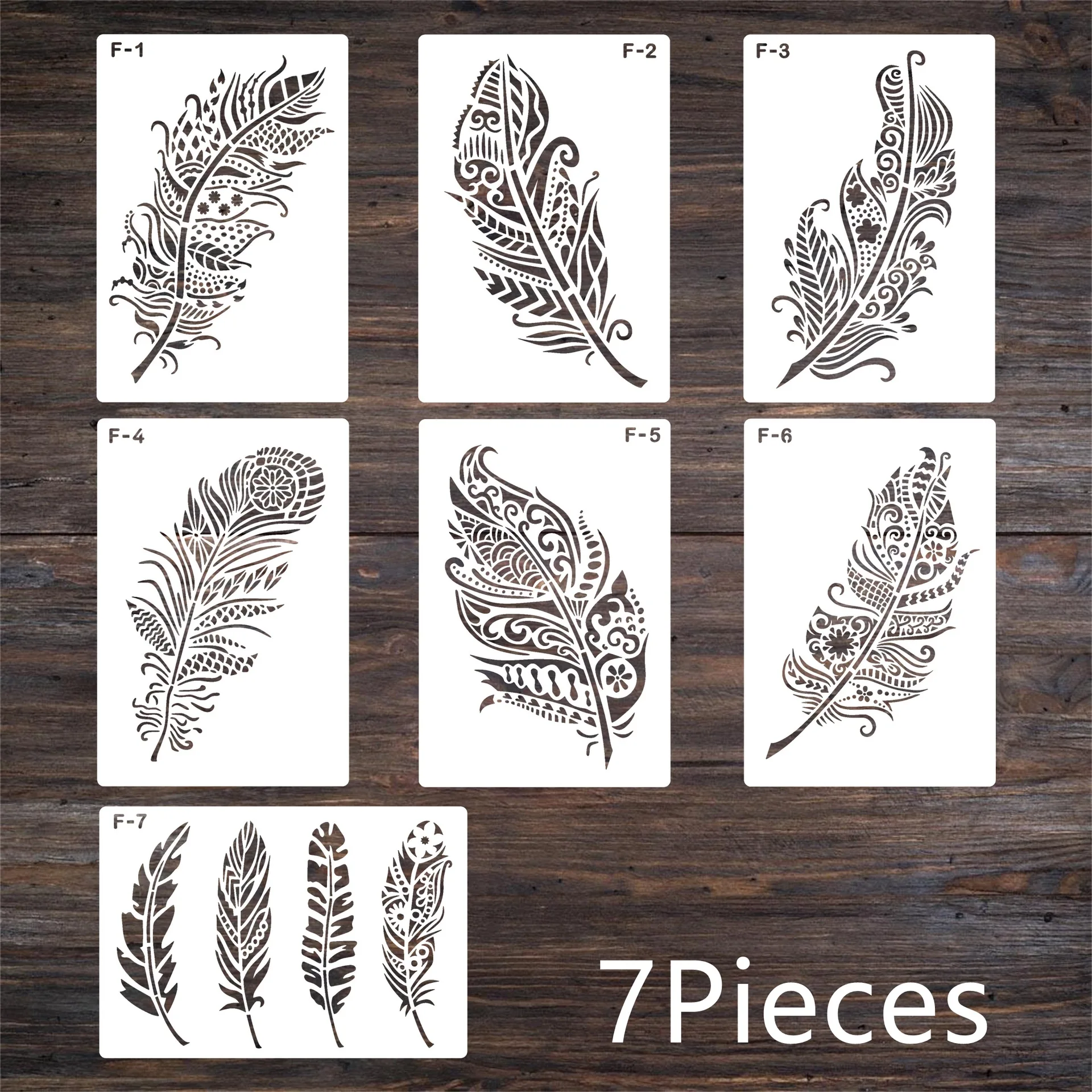 7Pcs/Lot 21cm Mandala Feather DIY Layering Stencils Wall Painting Scrapbook Coloring Embossing Album Decorative Template a4 29 21cm leaves feather diy stencils wall painting scrapbook coloring embossing album decorative paper card template