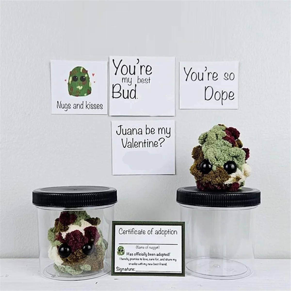 New Adopt A Weed Nugget Plushie in A Jar Handmade Plush Stuffed Toys,Little Weed Nugget Plushie with Cards