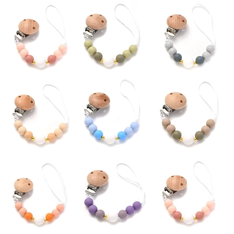 

Держатели цепочки для детской соски, противоскользящая цепочка для пустышки, силиконовые бусины, зажимы для прорезывания зубов