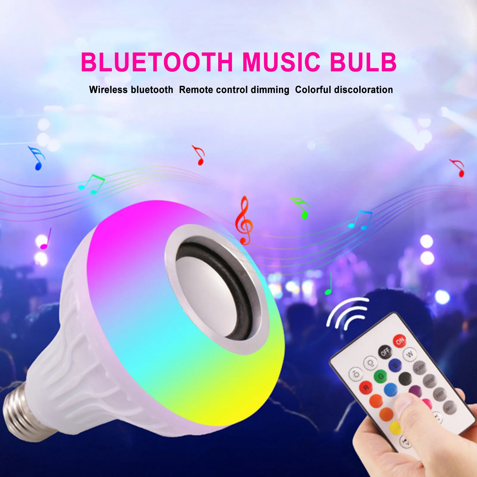 

12W E27 Smart Bulb Bluetooth RGB LED Lamp Light Wireless Music Player Speaker Dimmable Remote Controller with LED Bulb for Party