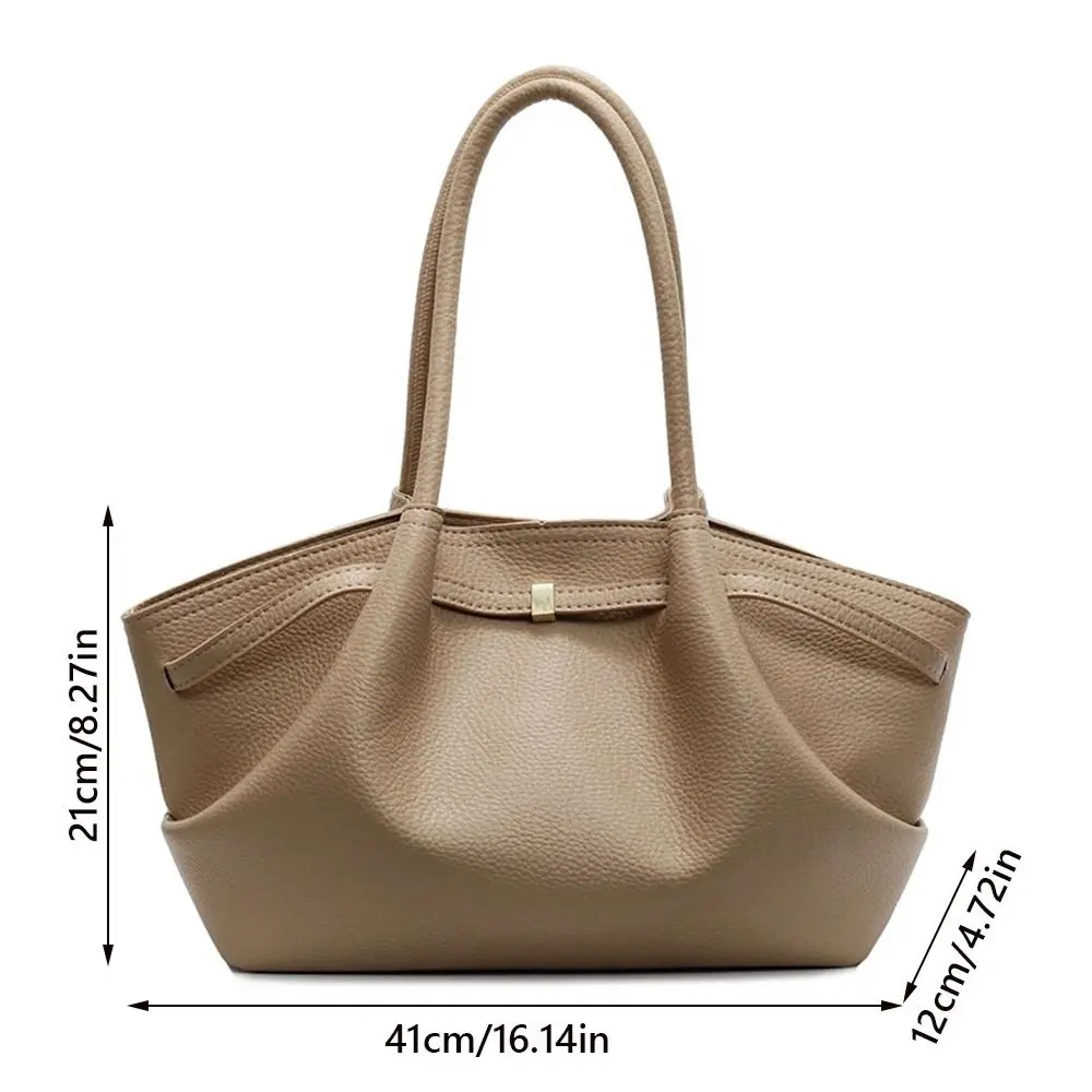 Fashion PU Leather Underarm Shoulder Bags Large Capacity Lychee Pattern Women's Handbags Solid Color Travel Tote Bag