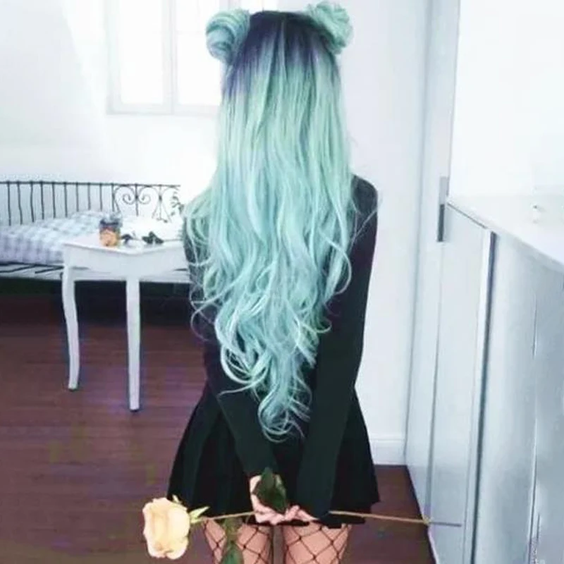 Synthetic Wig Halloween Wig Synthetic Fashion 4 Style Black Ombre Long Wave Wigs Centre Parting Pink Loose Curly Wig Full Wig Cosplay Halloween Costume