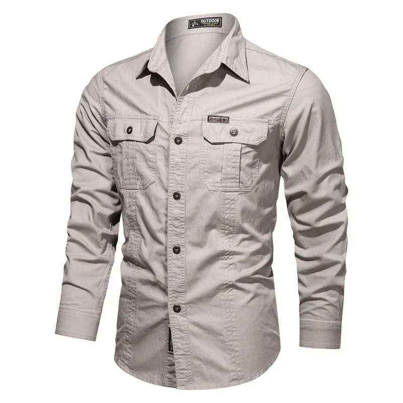 Men's New Autumn Leisure Pure Cotton Washed Shirt Men's Military Style Large Work Clothes Long Sleeved Shirt Mens Casual Shirt men's button up short sleeve shirts & tops