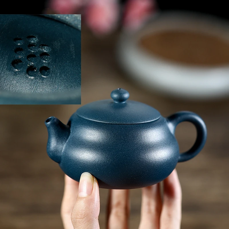 

hanmdae tea pot on sales marked 10 infuser holes master real yixing zisha original ore tianqing clay Short Pan Pot 140ml China