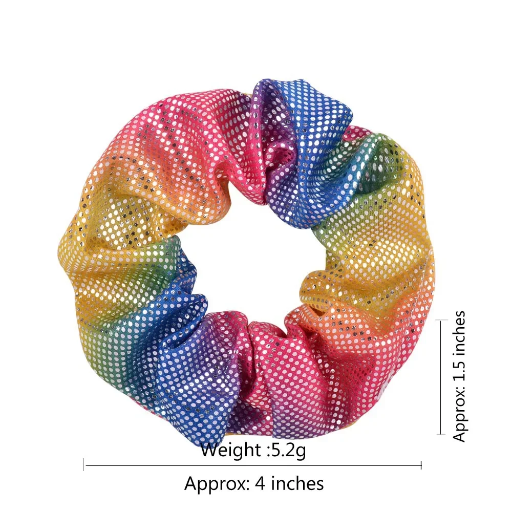 1 pz Elastici sfumati Fasce per capelli Scrunchies Elastici per capelli per le donne Ragazze Glitter Laser Arcobaleno Porta coda di cavallo Accessori per capelli - immagine 4