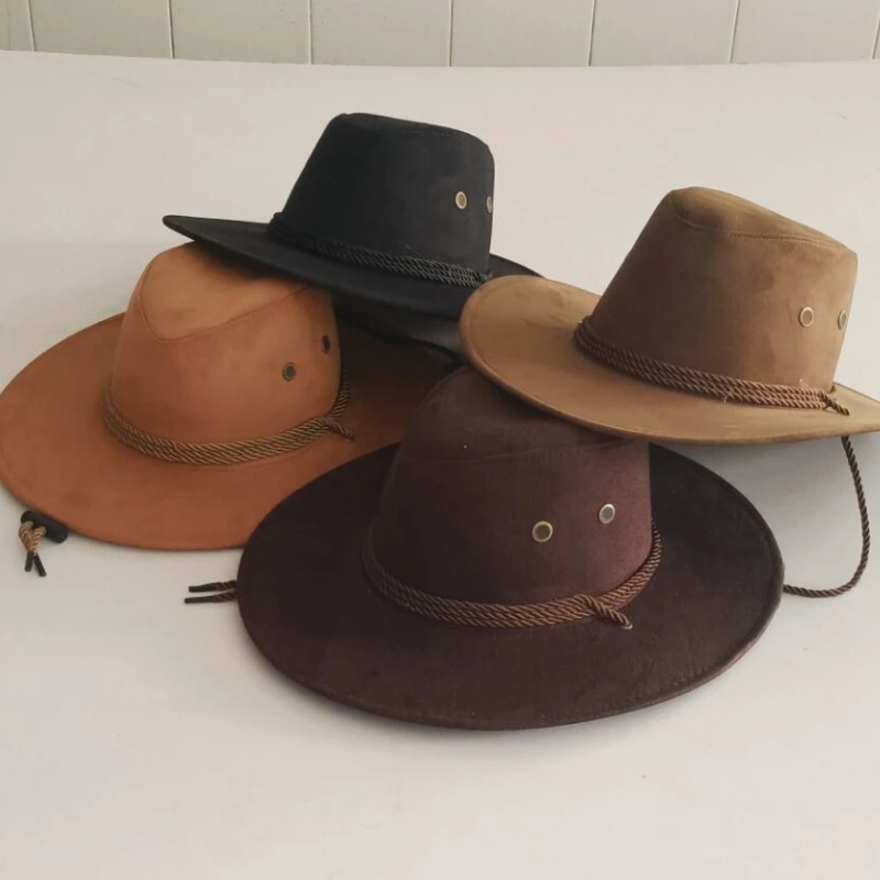 

Men's Summer Sun Hat Solid Color Cool Western Cowboy Hat Plain Solid Color Men's Peaked Cap Large Western Rope Knight Cowboy Hat