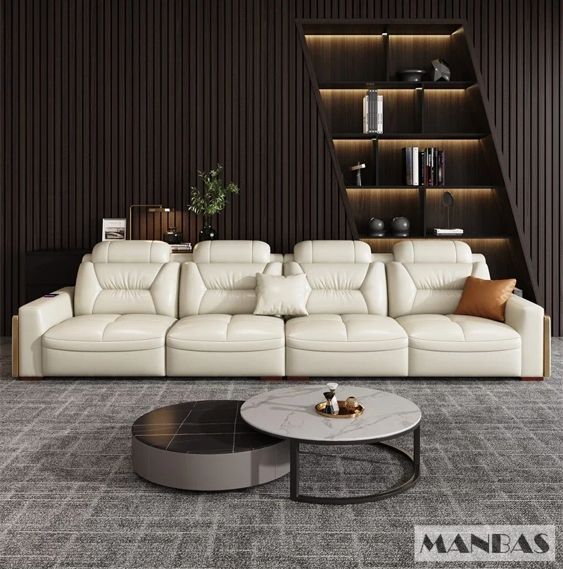 Premium Italian Genuine Leather Sectional Sofa Sets Couch Sofas with USB and Bluetooth Speaker - Linlamlim Living Room Furniture