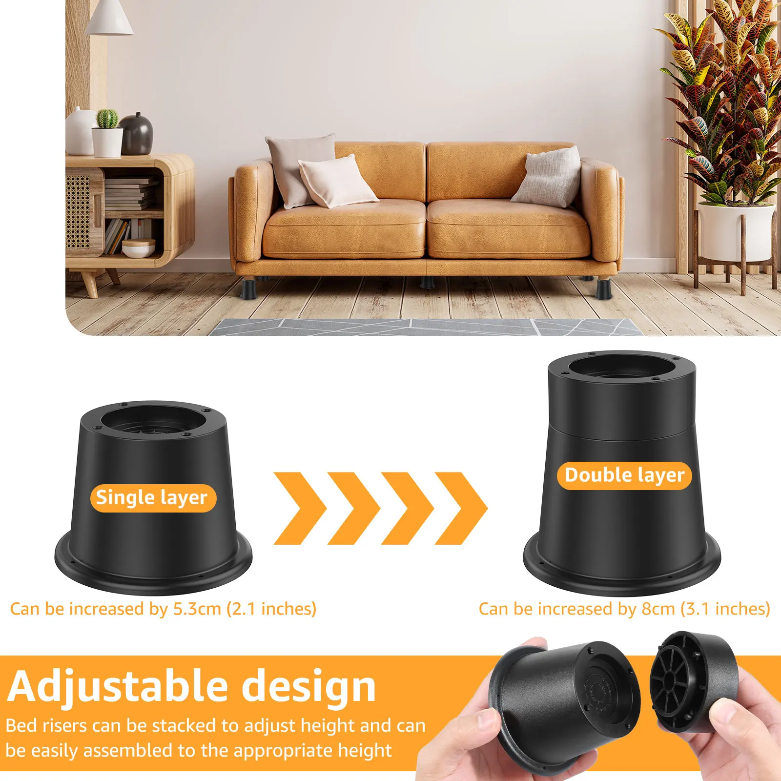 Adjustable Bed Riser Heavy Duty Furniture Lifts Non Slip