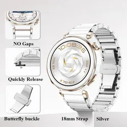 Ceramic Fashion Bracelet Wristband - 18mm Watch Band Accessory for 18mm Universal (Silver white)