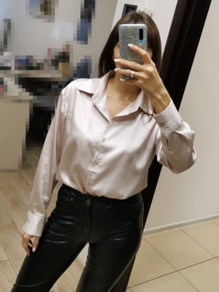 Women Satin Loose Fit Casual Blouse