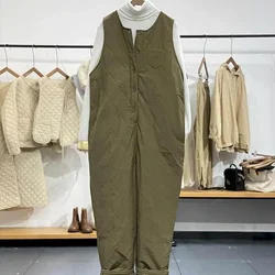 Rhombic Jumpsuits for Women Solid Warm Thick Straight Pants One Piece Outfit Women Rompes Loose Workwear Casual Vintage Overalls