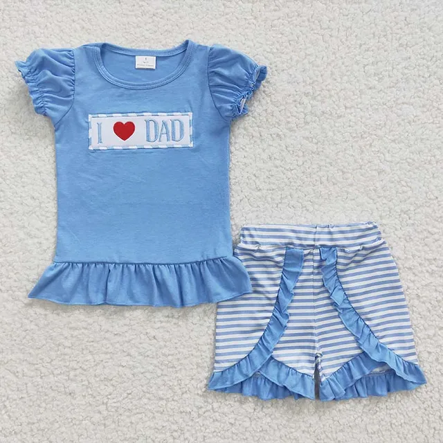 Conjunto de verano de manga corta para bebé, Camiseta de algodón con bordado I Love Dad Mom, pantalones cortos para niños, ropa a juego, venta al por mayor - Imagen 3