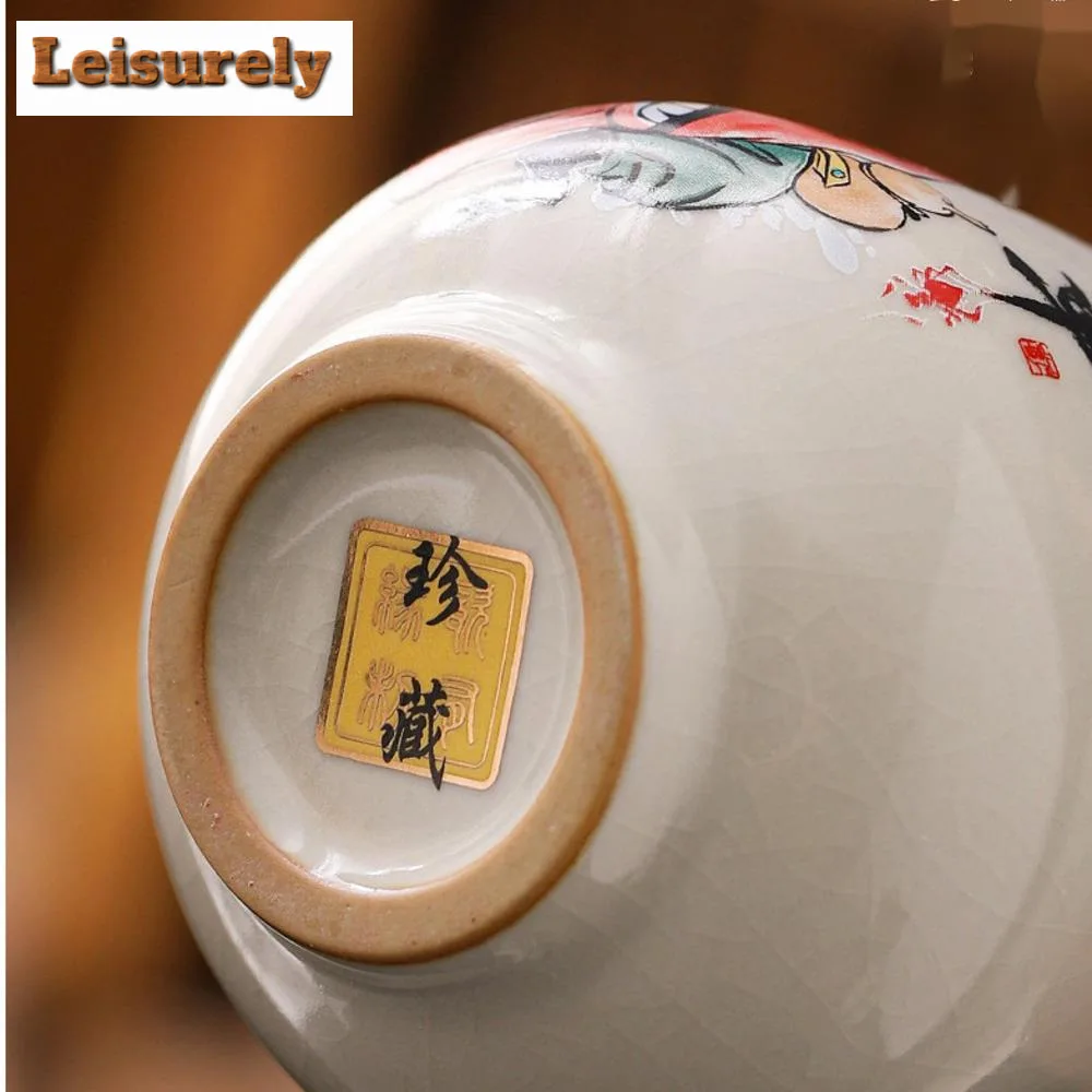 130ml Lucky Rich Ru Kiln Porcelain Teacup Large Capacity Tasting Tea Bowl Cute Water Jug Funny Coffee Mug Chazhan Kung Fu TeaSet
