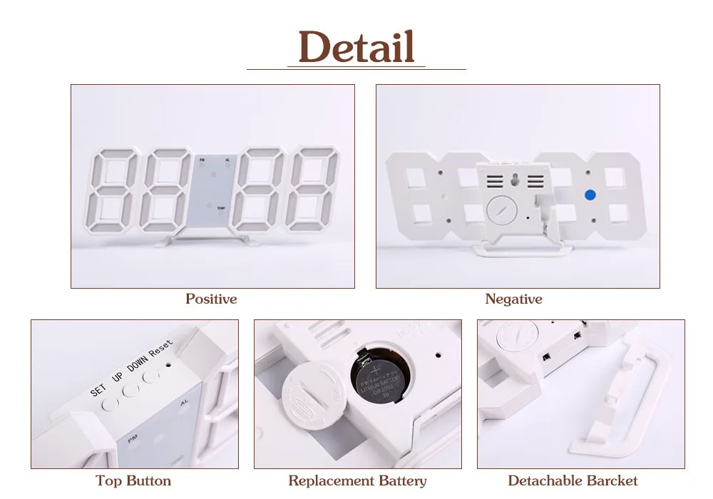 Description Picture 3 of itemDigital Table Clock Desktop Wall LED Light Alarm Clock INS Digital Antique Style 3d Wall Clock with Backlight Home Decor