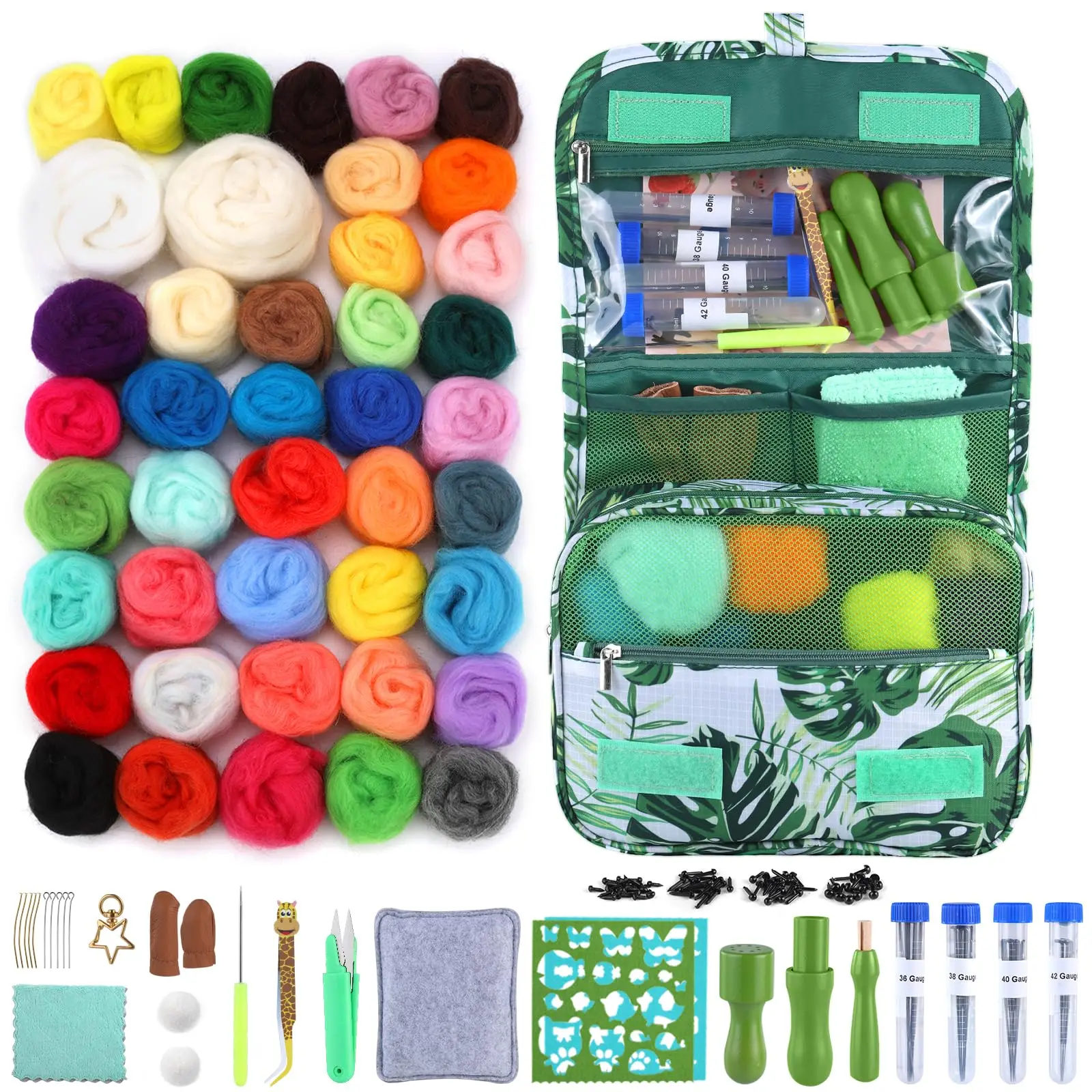 Needle Felting Kit 42 Colors Wool Roving Eyes Wool Felt Tools Instructions Handmade Toy DIY Craft, needle felting kit,wool felting kit,needle felting painting kit