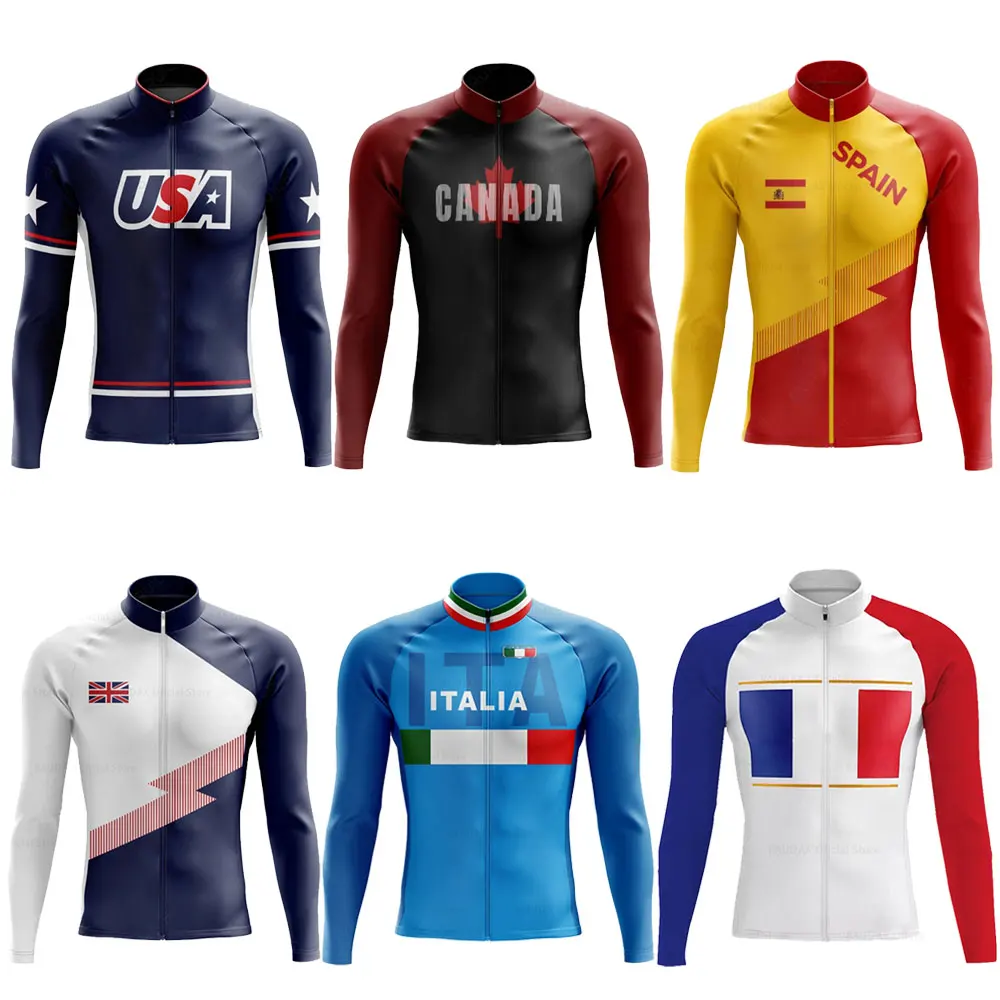 NEW National Flag Cycling Jersey Man Long Sleeve Cycling Clothing Road Race Bike Shirts Bicycle Jacket MTB Ropa Ciclismo Maillot