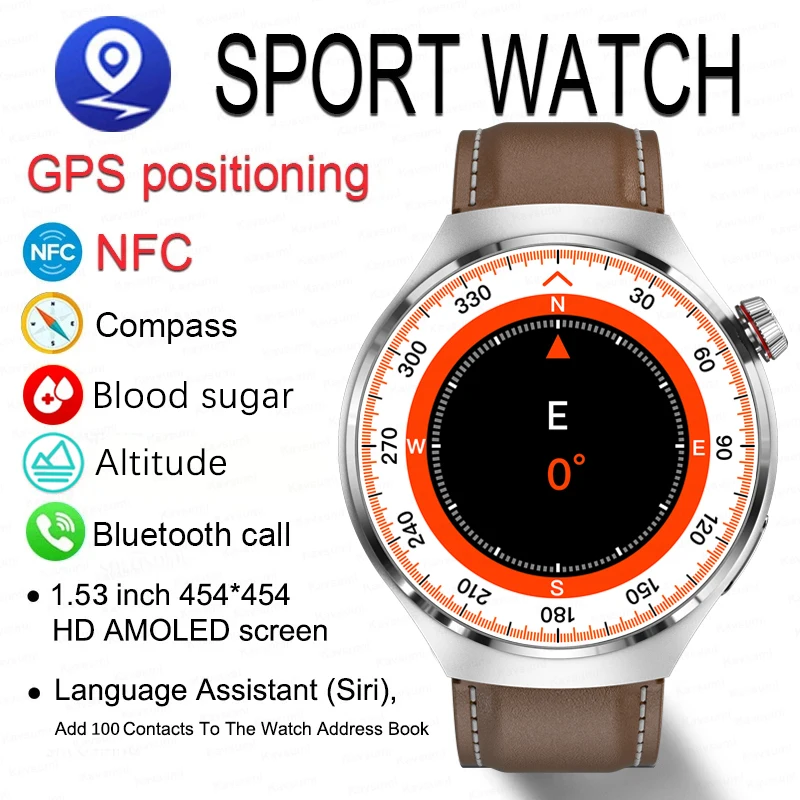 

2023NFC Blood Sugar Smart Watch Men GT4 Pro AMOLED 454*454 HD Screen waterproof Bluetooth Call Compass GPS Motion Tracking Watch