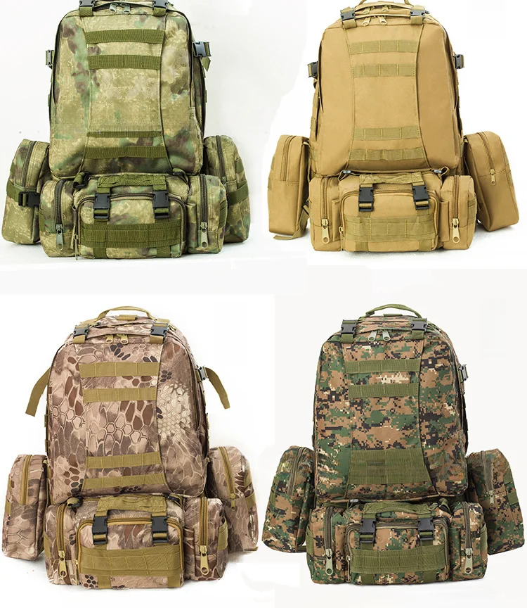 Durable 55L men's and women's camouflage mountaineering bag, outdoor high-capacity backpack combination backpack, hiking travel and cycling bag_voghion.com