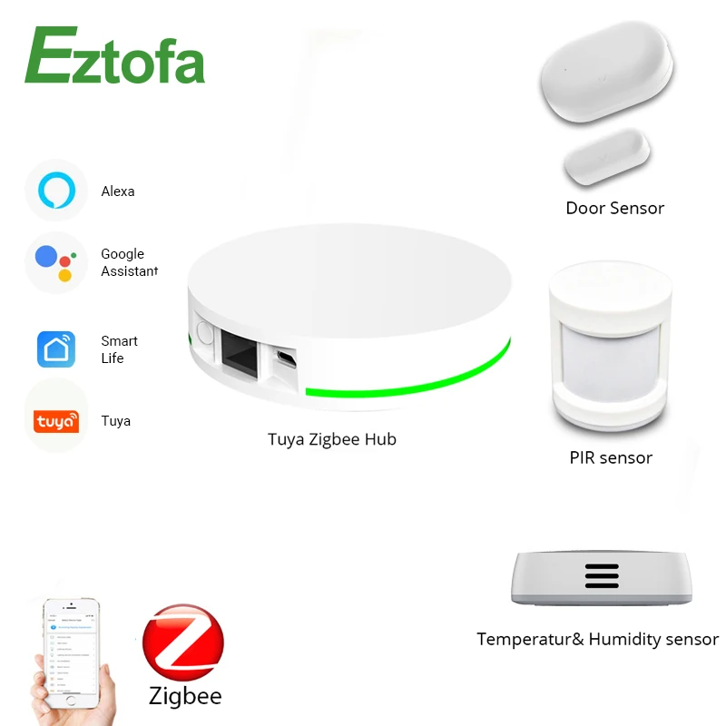 

Tuya Zigbee Gateway Hub Home Automation Scene Security Alarm Kit PIR Door&Window Temperature&Humidity Sensor Smart Life