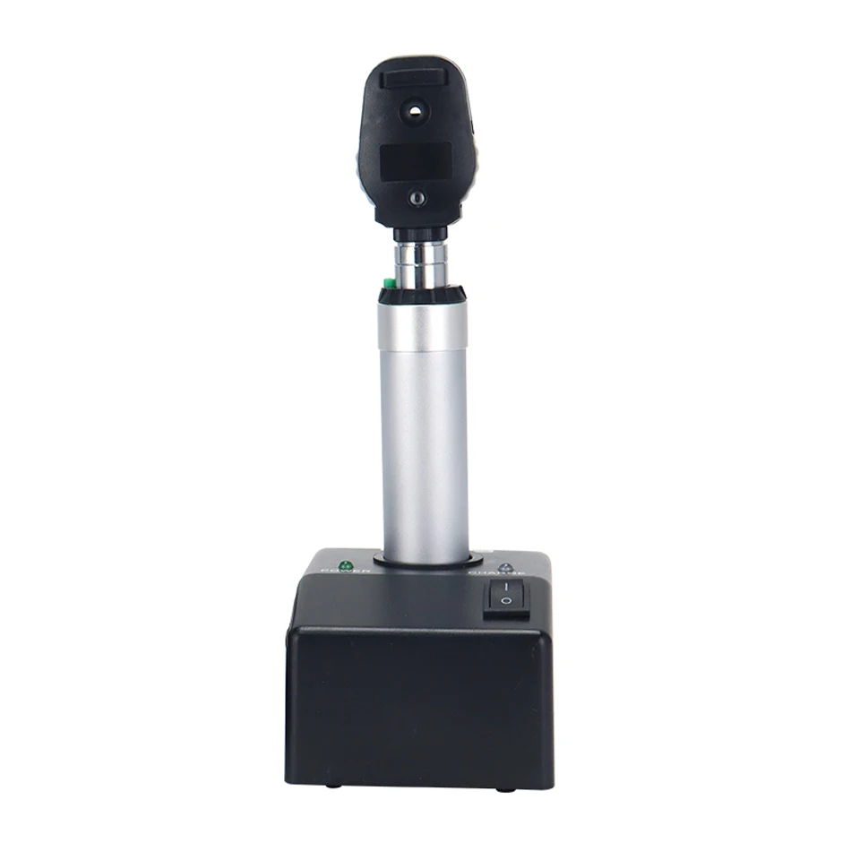 Optical rechargeable direct vision fundoscope with aluminum