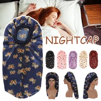 Fashionable Butterflys Print Long Satins Nightcap Personalized Warmth Sleep Cap For Long Curly Hair 1