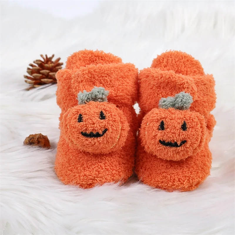 

Infant Halloween Christmas Booties Soft Baby Pumpkin Santa Claus Winter Warm Fleece Slippers Snow Boots Crib Shoes