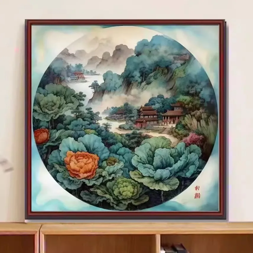 

9ct 75x75cm Chinese classical landscape painting Embroidery DIY Printed Kits Cross Stitch Thread Needlework Home Decor Crafts