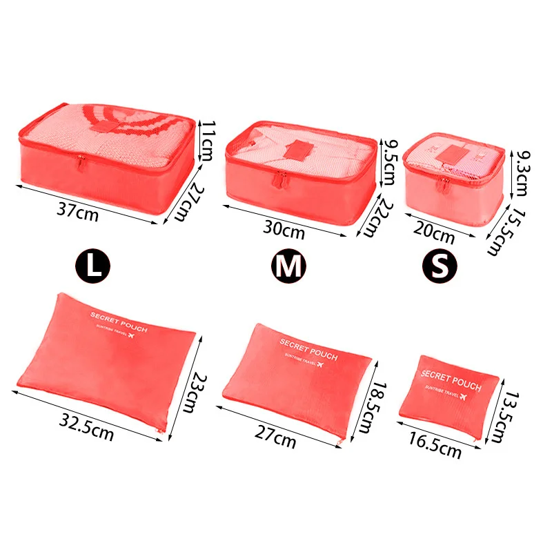 6Pcs Travel Bags Storage Organizer Set Dust Proof Waterproof Clothes Tidy Wardrobe Suitcase Pouch Case Shoes Packing Container