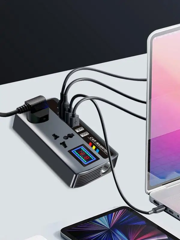 محول السيارة السحري 12-24V إلى 220V مع 3 منافذ USB...