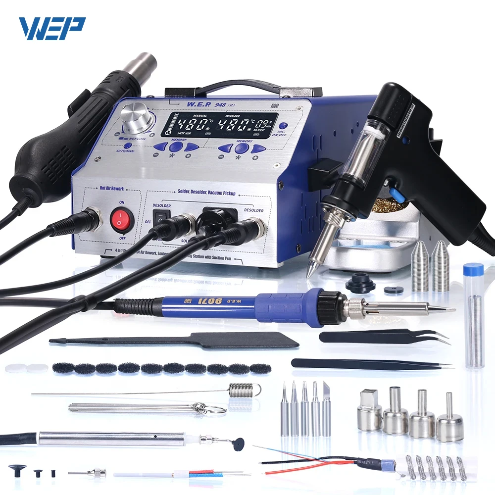 Soldering Station Soldering Tool Hot Air Gun Soldering Iron WEP 948-II Suction Tin Soldering Station 4 in 1 Sucker Tools Solder Iron Hot Air Gun BGA Rework Station