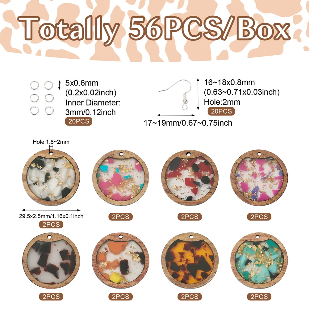 Round Oval Rectangle Colorful Resin Wood Pendant Jump Rings Earring Hooks for DIY Danlge Earring Making Findings