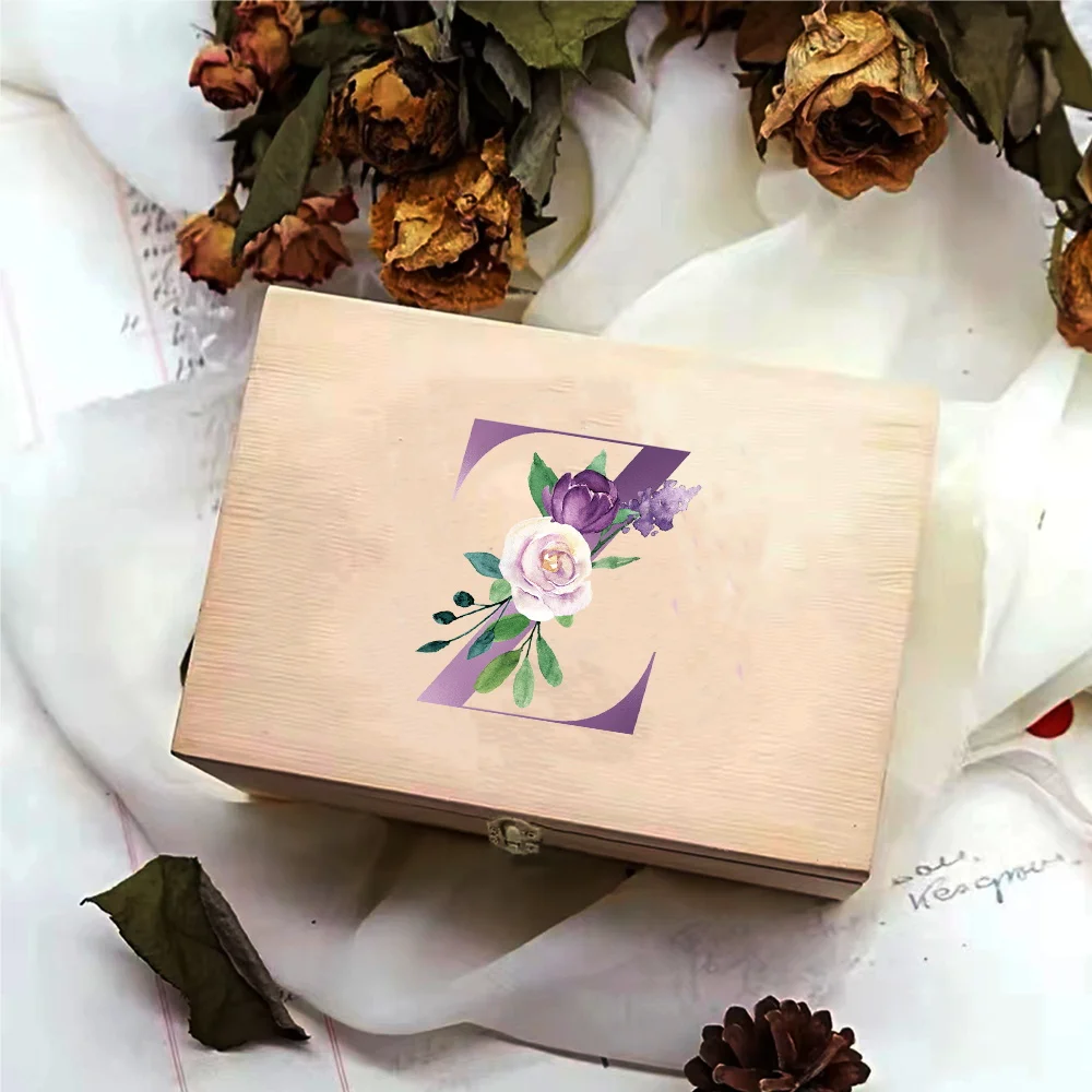 Elegant Purple Letter Pattern Wooden Jewelry Storage Box