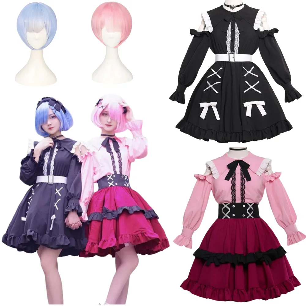 

Anime Rem Ram Cosplay Re Life In A different World From Zero Costume Wig Women Hair Synthetic Uniform Halloween Girl Dress