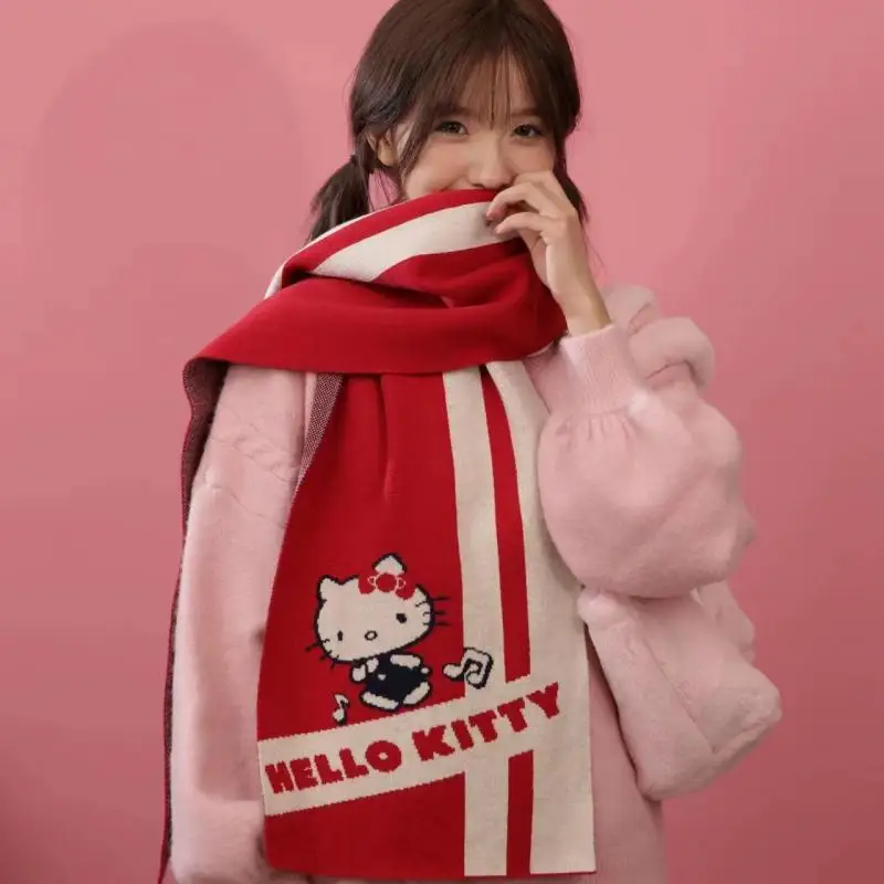 

Cartoon Sanrioed Anime Hello Kittys My Melody Scarf Ins Girly Heart Kawaii Windproof Warm Versatile Knitted Scarf Holiday Gifts