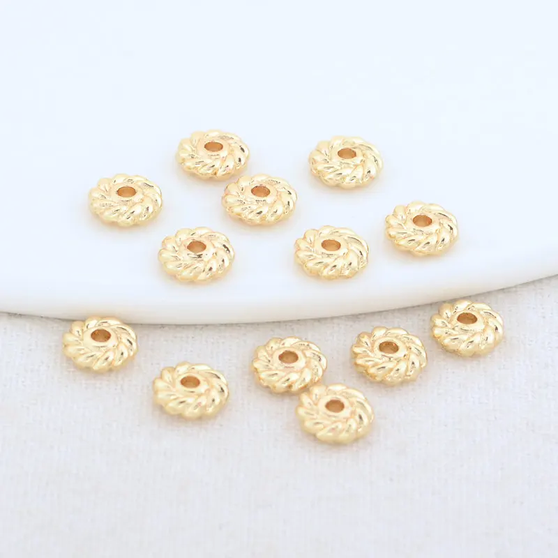 

20 шт., латунные бусины с большими отверстиями, 6 мм, 14 к