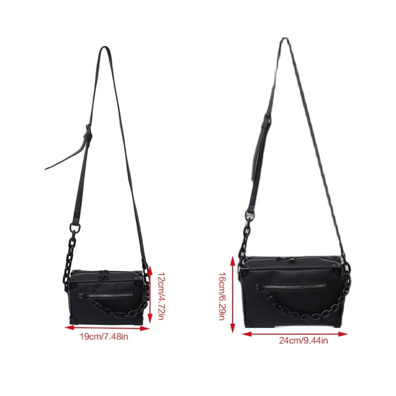 Small Box Square Crossbody Bag Leather Shoulder Bags Unisex Chain Handbags with Adjustable Straps Bag