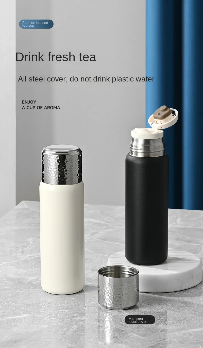 Vakuumisolierte Thermoskanne aus Edelstahl mit Tee-Ei, Thermoflasche mit Teetassendeckel, heißes und kaltes Getränk, für die Reisearbeiten – Detail 1