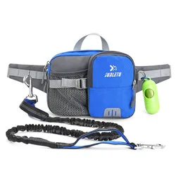 Retractable Hands-Free Dog Leash with Waist Bag, Phone Pouch & Water Bottle Holder - Reflective (Blue)