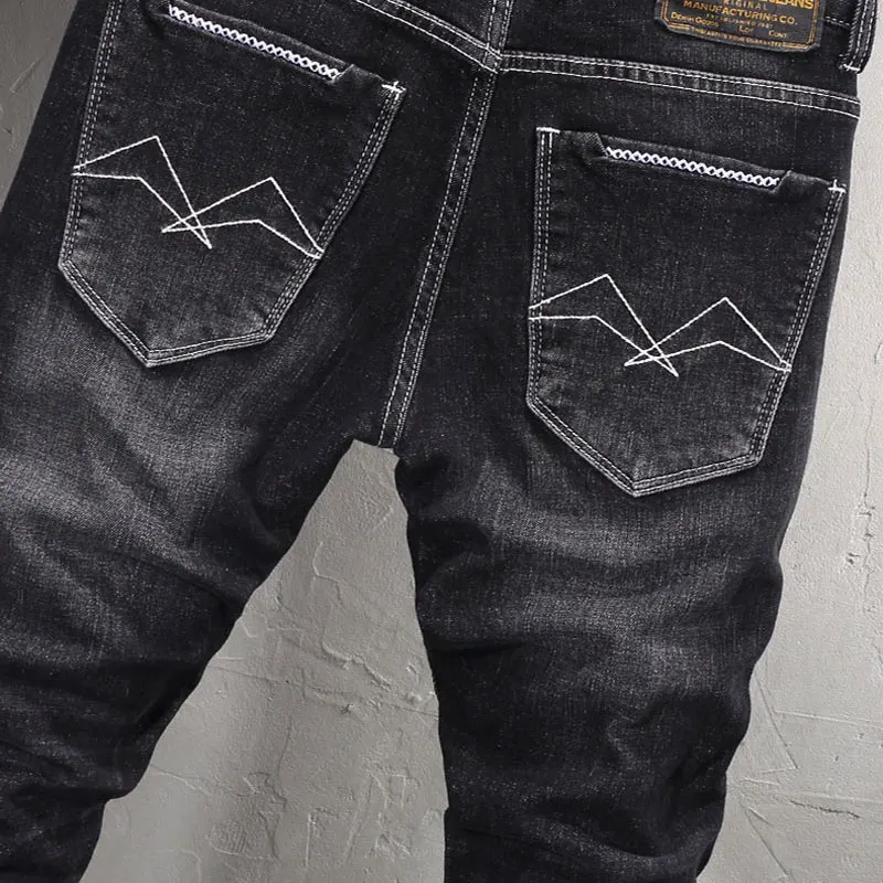 Italian Style Fashion Men Jeans High Quality Retro Black Gray Elastic Stretch Slim Fit Vintage Jeans Men Casual Denim Pants