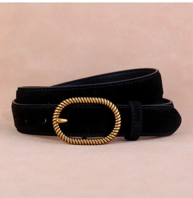Vintage Damen Wildleder Gürtel Modischer Verstellbarer Taillengürtel für Freizeitkleider und Jeans mit Metallschnalle – Detail 9