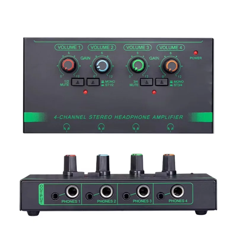 

EF-4/6 Channels Ultra Low-Noise Headphone Amplifier Mini Portable Splitter Volume Control 6.35/3.5mm Input for Stage and Studios