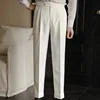 Fall Men's Solid Color Suit Pant Slim Fit Feet Casual British High Waist Pants Office-trousers 2023 Men Dress Pant Trousers 4