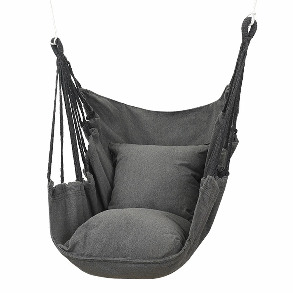 HooRu Hammock Swing Chair Outdoor Portable Folding Hanging Rope with Pillow Cotton for Picnic Garden Bedroom