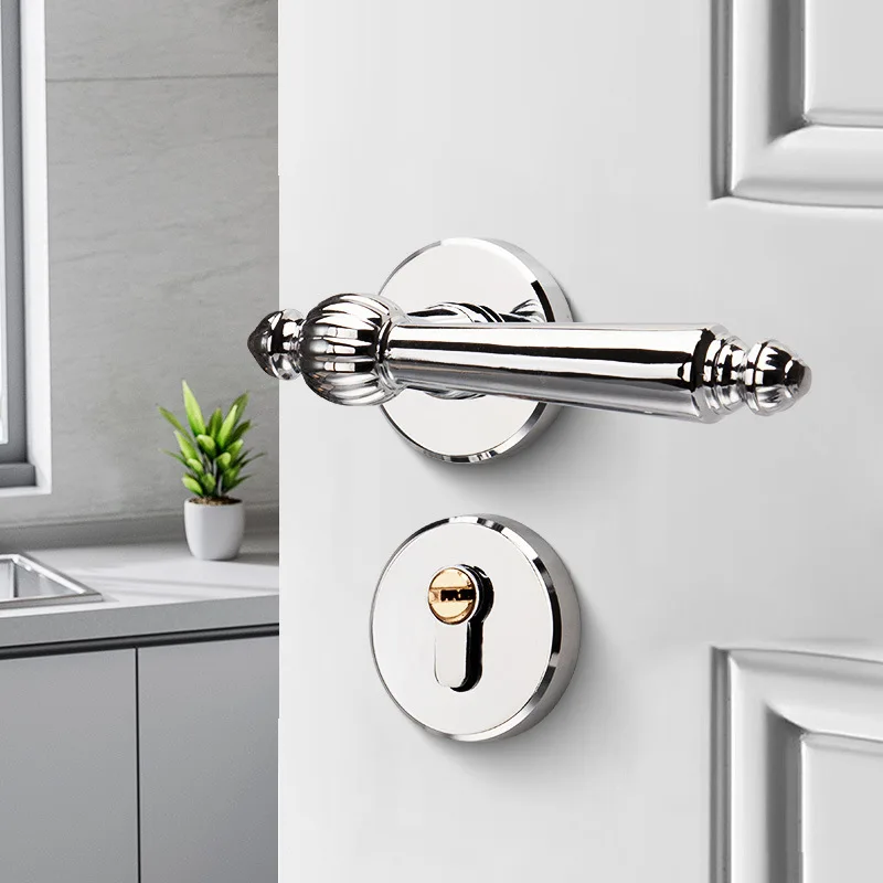 French Retro Door Lock Silver Magnetic Silent Home Bedroom Wooden Door Handle Universal