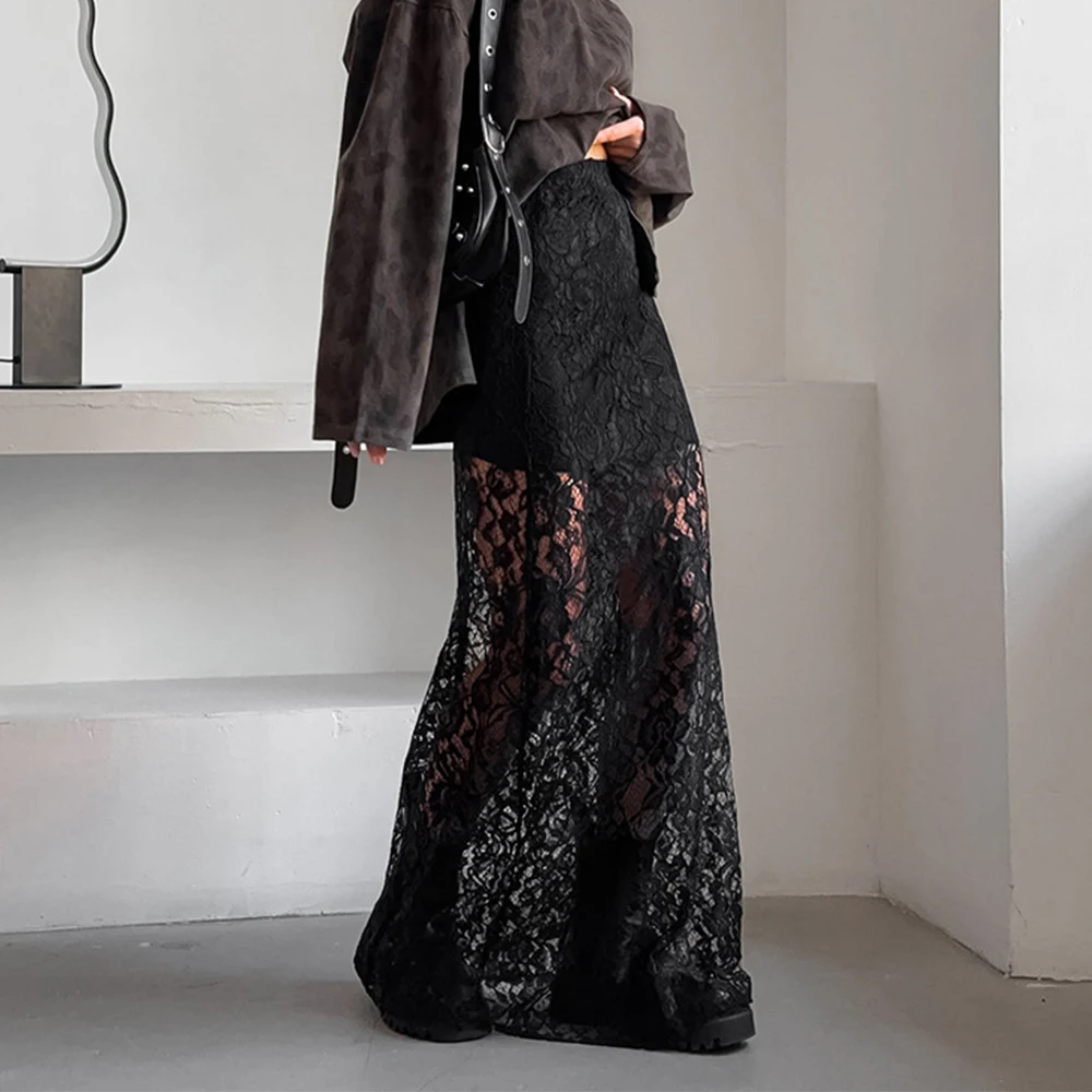 Like Sexy Lace Floral Skirt Straight Patchwork See Through Womens Trend Harajuku Fashion Summer Streetwear Elegant Summer Skirts