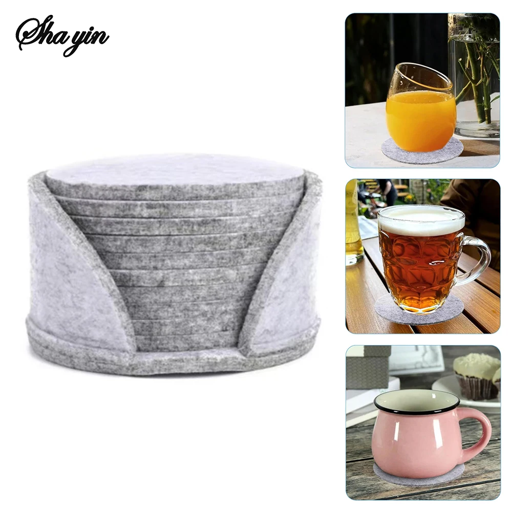 10pcs Round Felt Coaster Dining Table Protector Pad Heat Resistant Cup Mat Coffee Tea Hot Drink Mug Placemat Kitchen Accessories