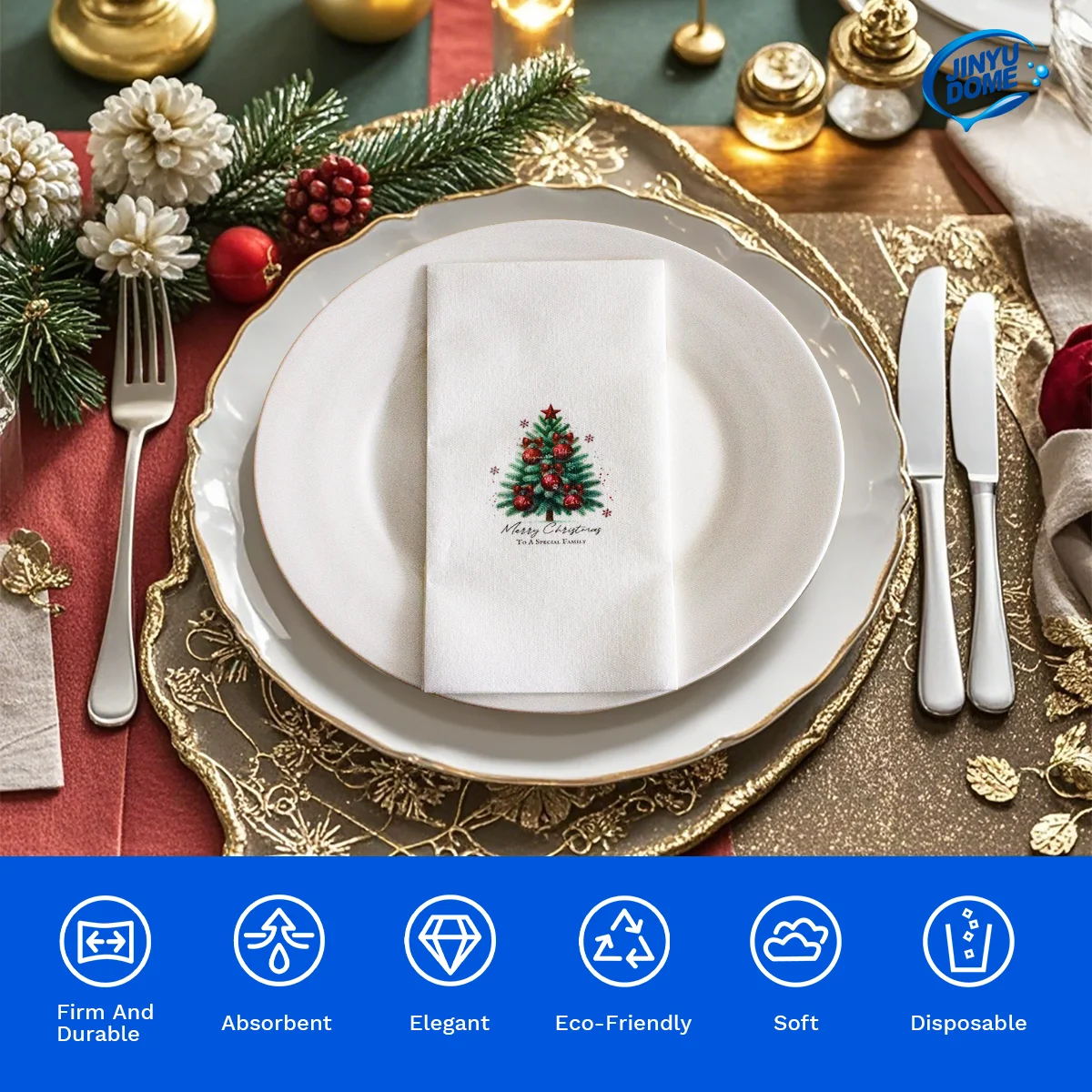 JINYUDOME 25/50Pcs Disposable Linen-Feel Dinner Napkins 30*43cm Napkins Print Prefold Paper Napkins Pad For Home Christmas Party