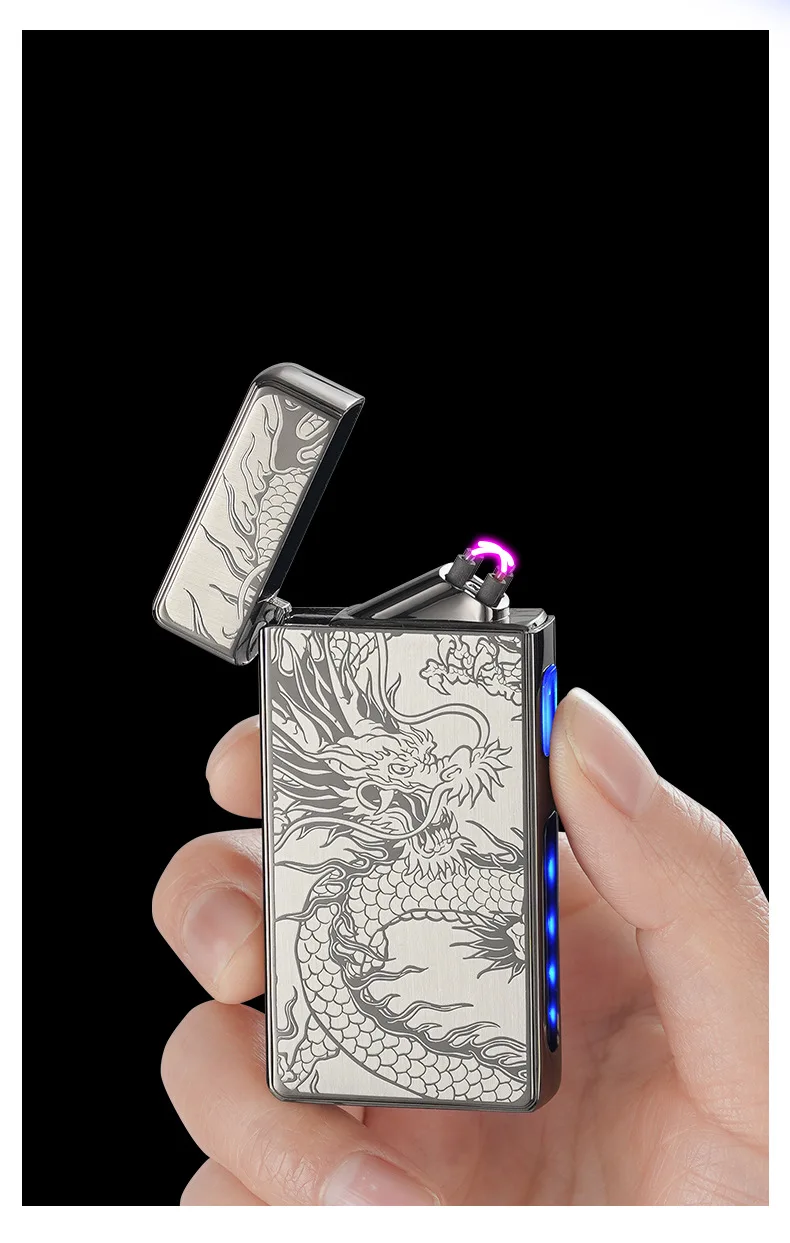 2025 Metal Type-c Charging Double Fire Arc Pulse Electronic Lighter Power Display High Value Gift Cigarette Accessories